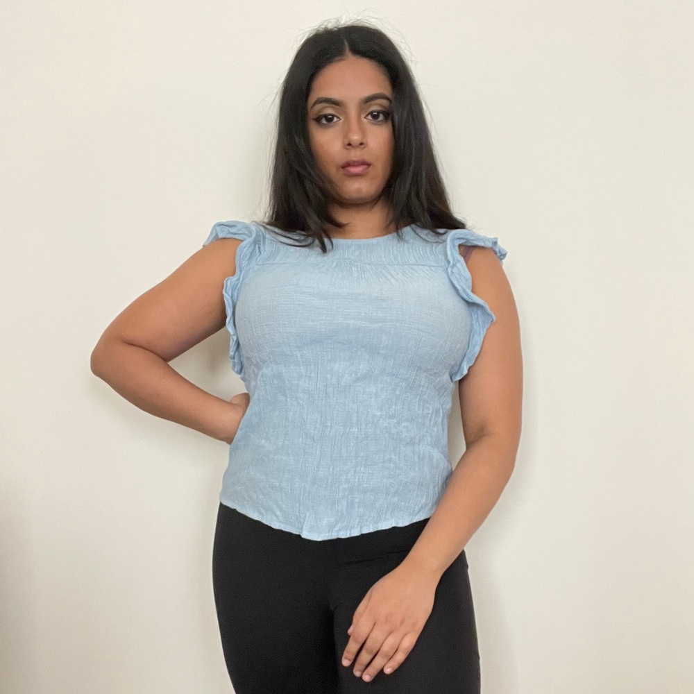 Iris Baby Blue Frill Sleeve Top